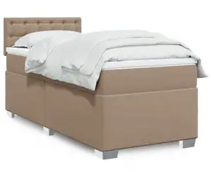 vidaXL Pat box spring cu saltea, cappuccino, 100x200cm piele ecologică