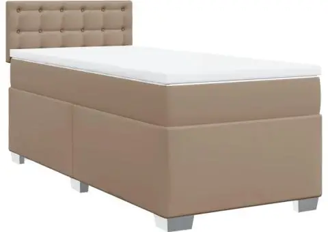 Pat box spring cu saltea, cappuccino, 100x200cm piele ecologică - 2/5