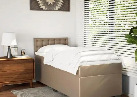 Pat box spring cu saltea, cappuccino, 100x200cm piele ecologică - 3/5