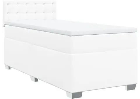 Pat box spring cu saltea, alb, 90x200 cm, piele ecologică - 2/5