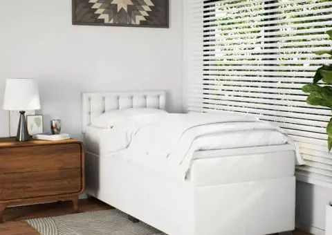 Pat box spring cu saltea, alb, 90x200 cm, piele ecologică - 3/5