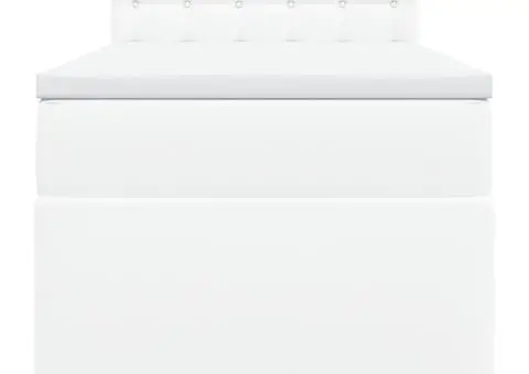 Pat box spring cu saltea, alb, 90x200 cm, piele ecologică - 4/5