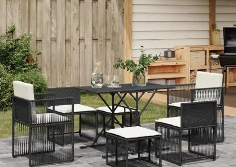 Set mobilier de grădină cu perne, 7 piese, negru, poliratan - 1/5