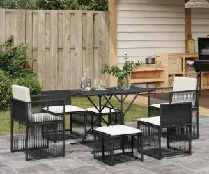 vidaXL Set mobilier de grădină cu perne, 7 piese, negru, poliratan