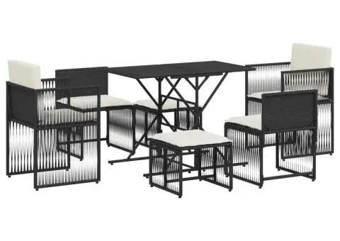 Set mobilier de grădină cu perne, 7 piese, negru, poliratan - 2/5