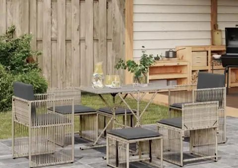 Set mobilier de grădină cu perne, 7 piese gri deschis poliratan - 1/5