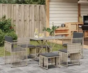 vidaXL Set mobilier de grădină cu perne, 7 piese gri deschis poliratan