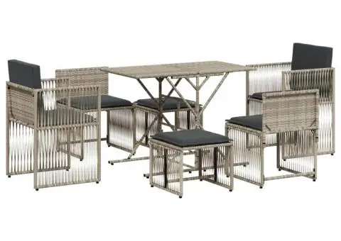 Set mobilier de grădină cu perne, 7 piese gri deschis poliratan - 2/5