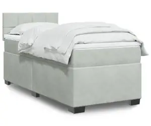 vidaXL Pat box spring cu saltea, gri deschis, 100x200 cm, catifea