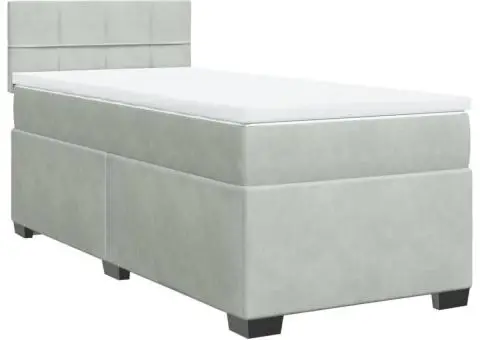 Pat box spring cu saltea, gri deschis, 100x200 cm, catifea - 2/5