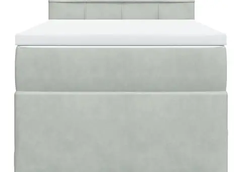 Pat box spring cu saltea, gri deschis, 100x200 cm, catifea - 4/5