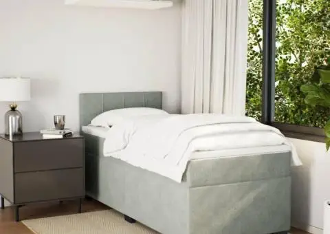 Pat box spring cu saltea, gri deschis, 90x200 cm, catifea - 3/5