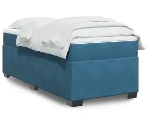 vidaXL Pat box spring cu saltea, albastru închis, 90x200 cm, catifea