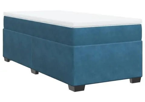 Pat box spring cu saltea, albastru închis, 90x200 cm, catifea - 2/5
