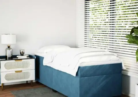 Pat box spring cu saltea, albastru închis, 90x200 cm, catifea - 3/5