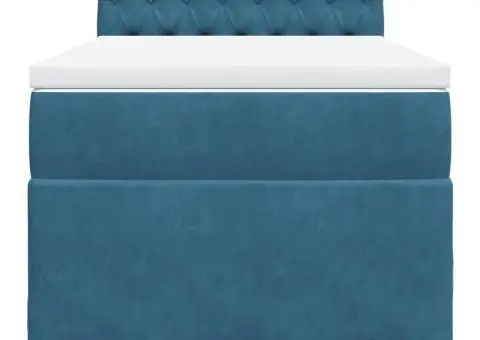 Pat box spring cu saltea, albastru închis, 90x200 cm, catifea - 4/5