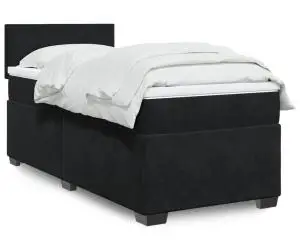 vidaXL Pat box spring cu saltea, negru, 80x200 cm, catifea