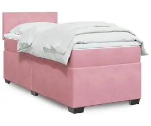 vidaXL Pat box spring cu saltea, roz, 90x190 cm, catifea
