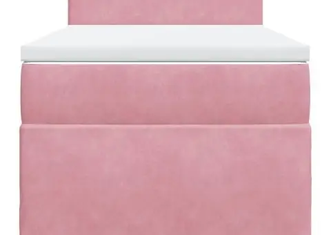 Pat box spring cu saltea, roz, 90x190 cm, catifea - 4/5