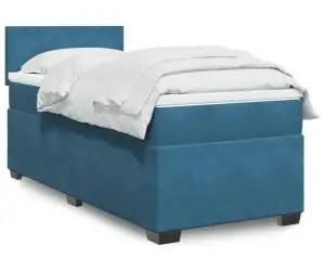 vidaXL Pat box spring cu saltea, albastru închis, 90x200 cm, catifea