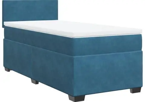 Pat box spring cu saltea, albastru închis, 90x200 cm, catifea - 2/5