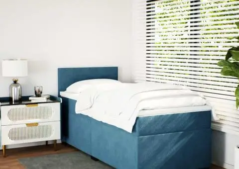 Pat box spring cu saltea, albastru închis, 90x200 cm, catifea - 3/5