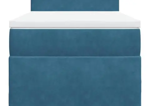 Pat box spring cu saltea, albastru închis, 90x200 cm, catifea - 4/5