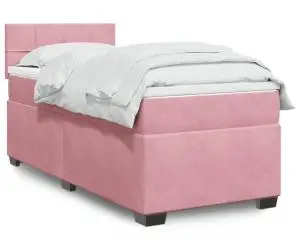 vidaXL Pat box spring cu saltea, roz, 90x190 cm, catifea