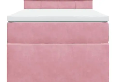 Pat box spring cu saltea, roz, 90x190 cm, catifea - 4/5