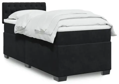Pat box spring cu saltea, negru, 80x200 cm, catifea - 1/5