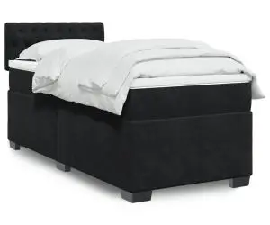 vidaXL Pat box spring cu saltea, negru, 80x200 cm, catifea