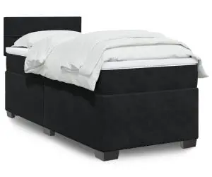 vidaXL Pat box spring cu saltea, negru, 80x200 cm, catifea