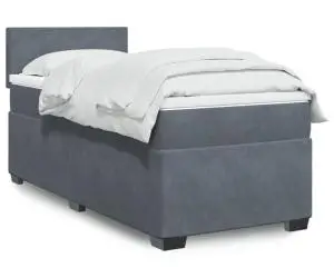 vidaXL Pat box spring cu saltea, gri închis, 100x200 cm, catifea