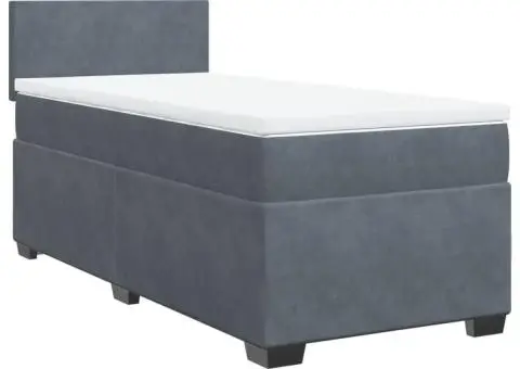 Pat box spring cu saltea, gri închis, 100x200 cm, catifea - 2/5