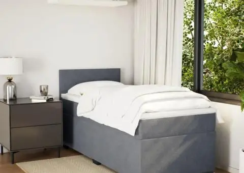 Pat box spring cu saltea, gri închis, 100x200 cm, catifea - 3/5