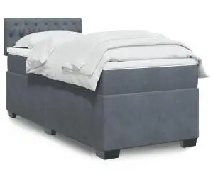 vidaXL Pat box spring cu saltea, gri închis, 90x200 cm, catifea