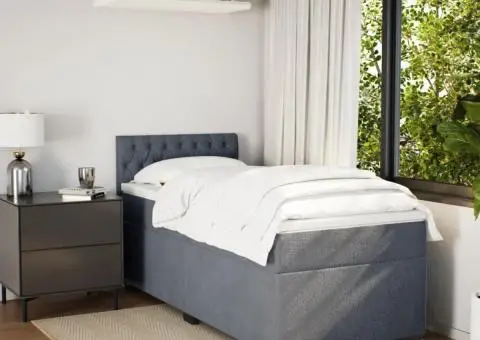 Pat box spring cu saltea, gri închis, 90x200 cm, catifea - 3/5