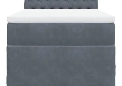 Pat box spring cu saltea, gri închis, 100x200 cm, catifea - 4/5