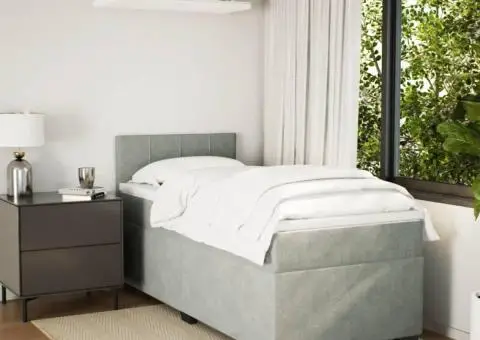 Pat box spring cu saltea, gri deschis, 90x190 cm, catifea - 3/5