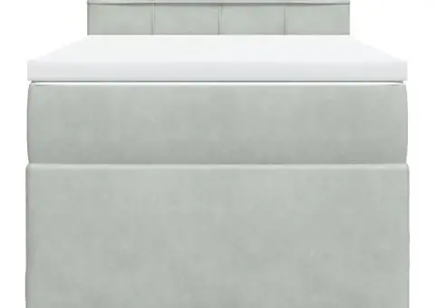 Pat box spring cu saltea, gri deschis, 90x190 cm, catifea - 4/5