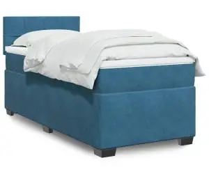 vidaXL Pat continental cu saltea, albastru închis, 80x200 cm, catifea