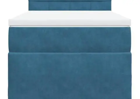 Pat continental cu saltea, albastru închis, 80x200 cm, catifea - 4/5