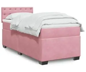vidaXL Pat box spring cu saltea, roz, 90x190 cm, catifea
