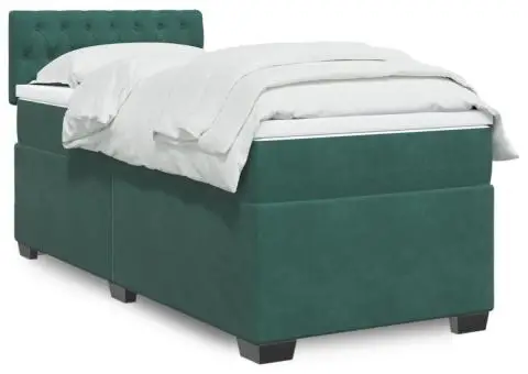 Pat box spring cu saltea, verde închis, 100x200 cm, catifea - 1/5