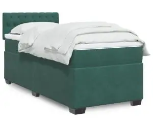 vidaXL Pat box spring cu saltea, verde închis, 100x200 cm, catifea