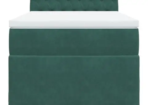 Pat box spring cu saltea, verde închis, 100x200 cm, catifea - 4/5