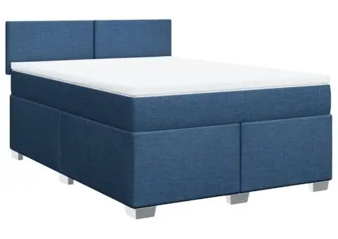 Pat continental cu saltea, albastru, 140x200cm, material textil - 2/5