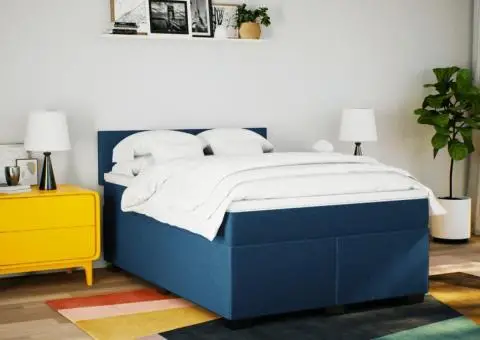 Pat continental cu saltea, albastru, 140x200cm, material textil - 3/5