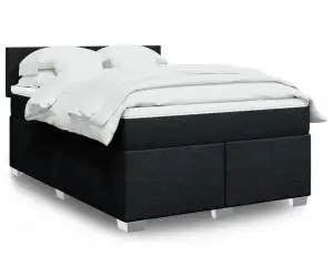 vidaXL Pat box spring cu saltea, negru, 140x200 cm, textil