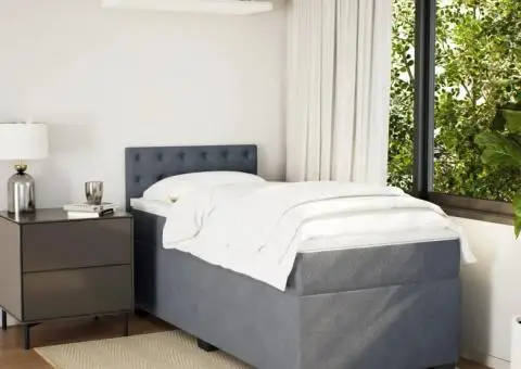 Pat box spring cu saltea, gri închis, 90x190 cm, catifea - 3/5